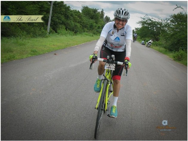 Jayanthi on a pearl ride on her road bike