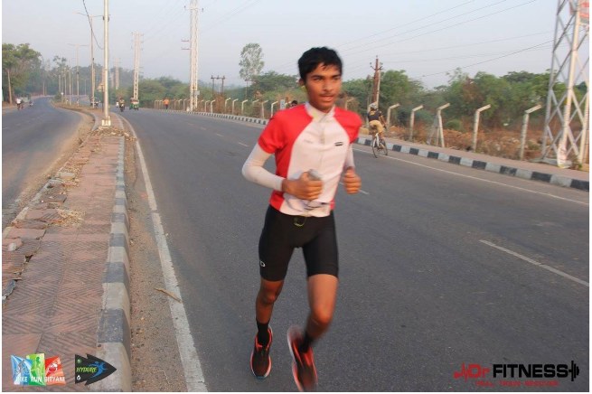 Anirudh running with a big lead during the duathlon