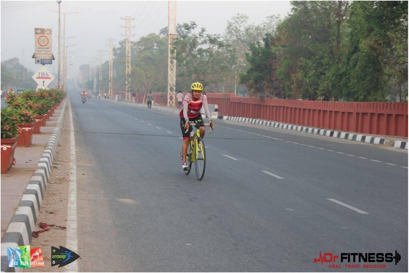 Jayanthi cycling during the Bike Run Biryani Duathlon